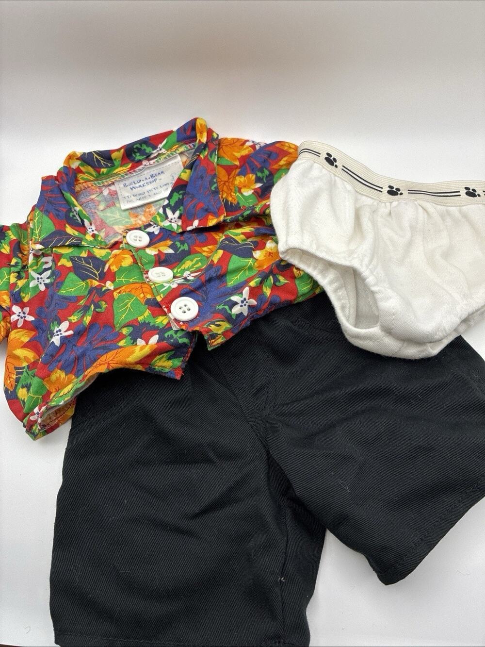 Vintage Brown Teddy Build-A-Bear Hawaiian Shirt, Black Shorts, Underwear 15” BAB